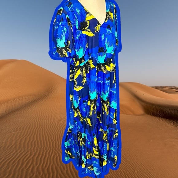 Christopher John Rogers for Target Blue Floral Puff Sleeve Dress Size 24 / 26 - Picture 14 of 14